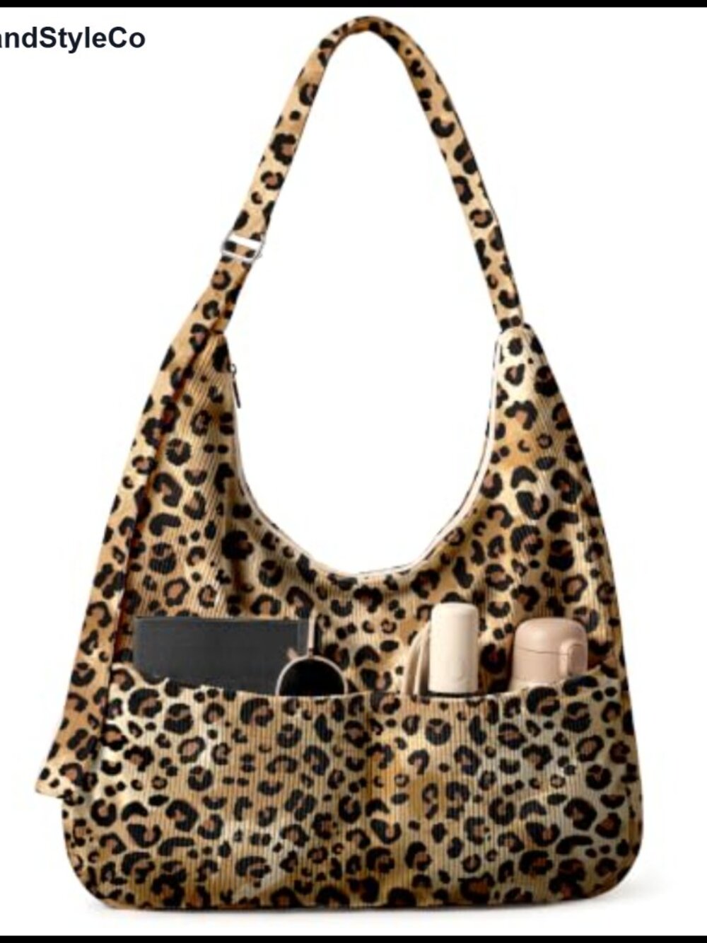 Corduroy Hobo Bag Large Slouchy Shoulder Crossbody Tote with Zipper Pockets